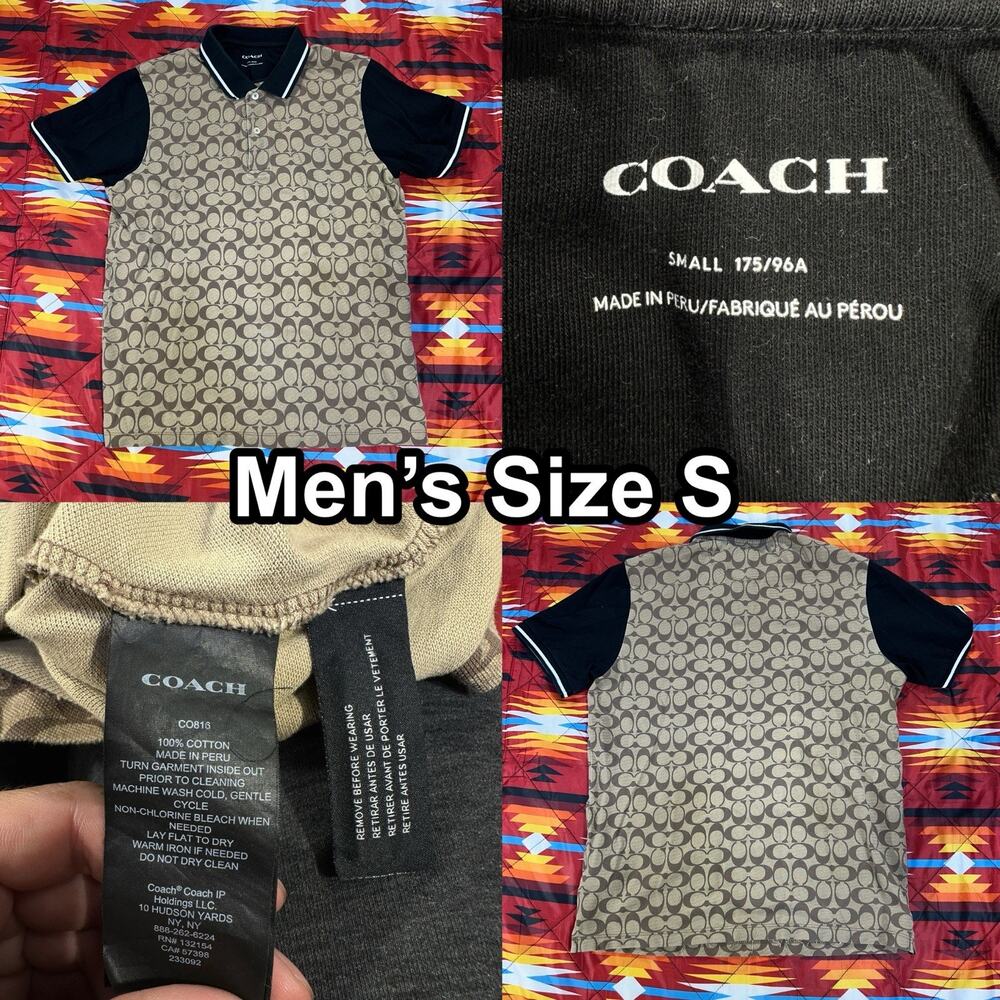 Coach Signature Print Polo Shirt Men's Size Small Brown Black Monogram